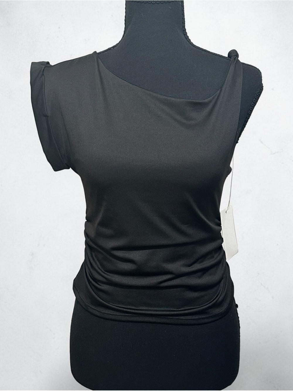 Gaze. Black Draped Neck Sleeveless Tank